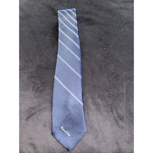 Men's‎ Blue And White Striped Tie By Oscar De La Renta - Picture 1 of 5